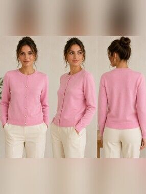 Smiling Pinker Pink Pearl Button Cardigan Sweater Women